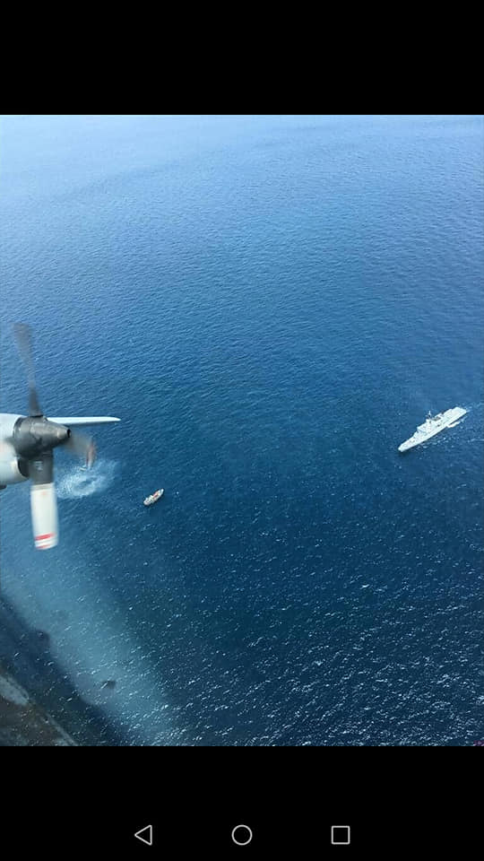 Aerial view of illegal boat carrying Rohingyas off Langkawi